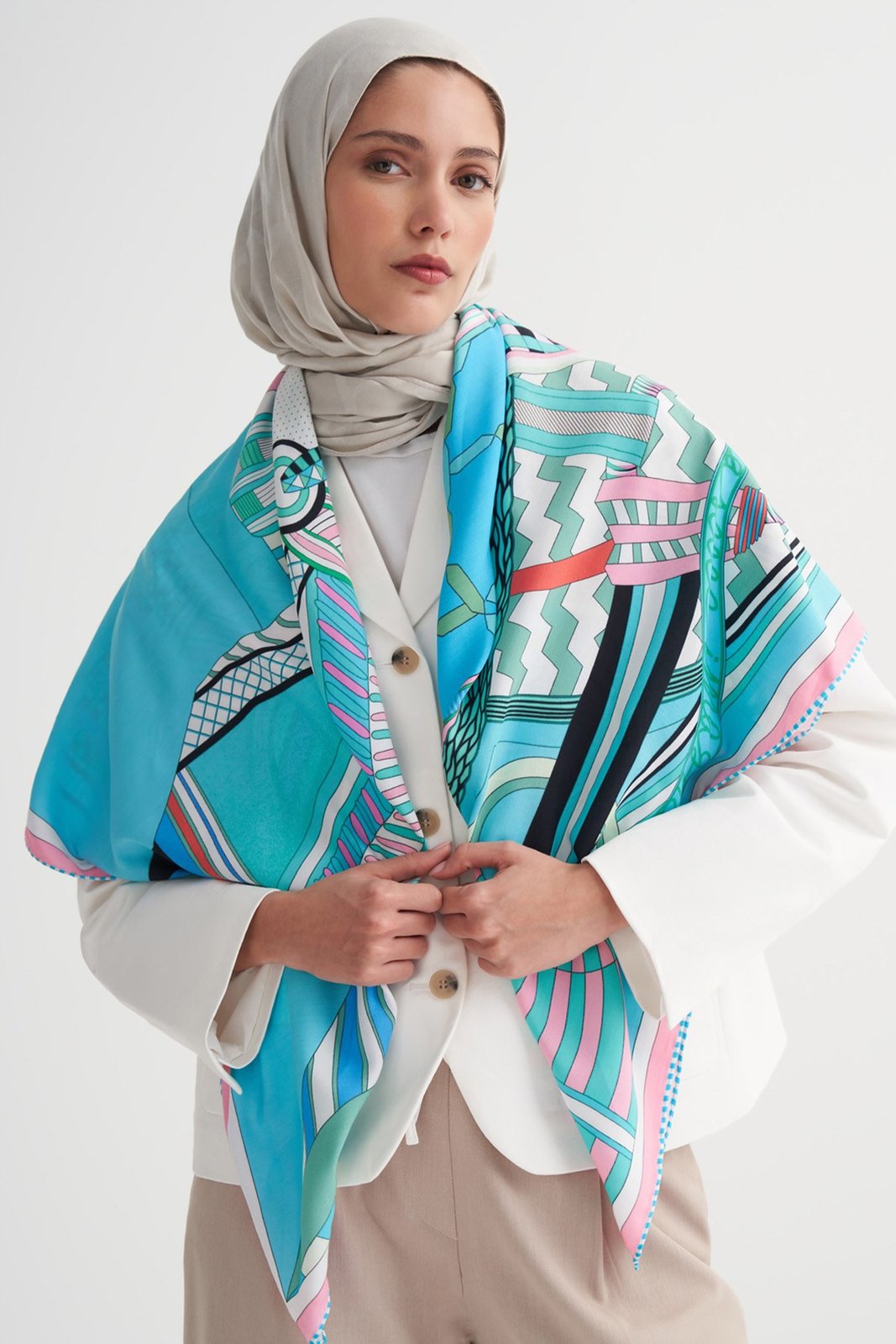 Geoart Premium Omuz Şalı Turkuaz